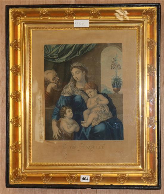 After Raphael, coloured engraving, The Holy Family 46 x 35cm ornate glazed frame